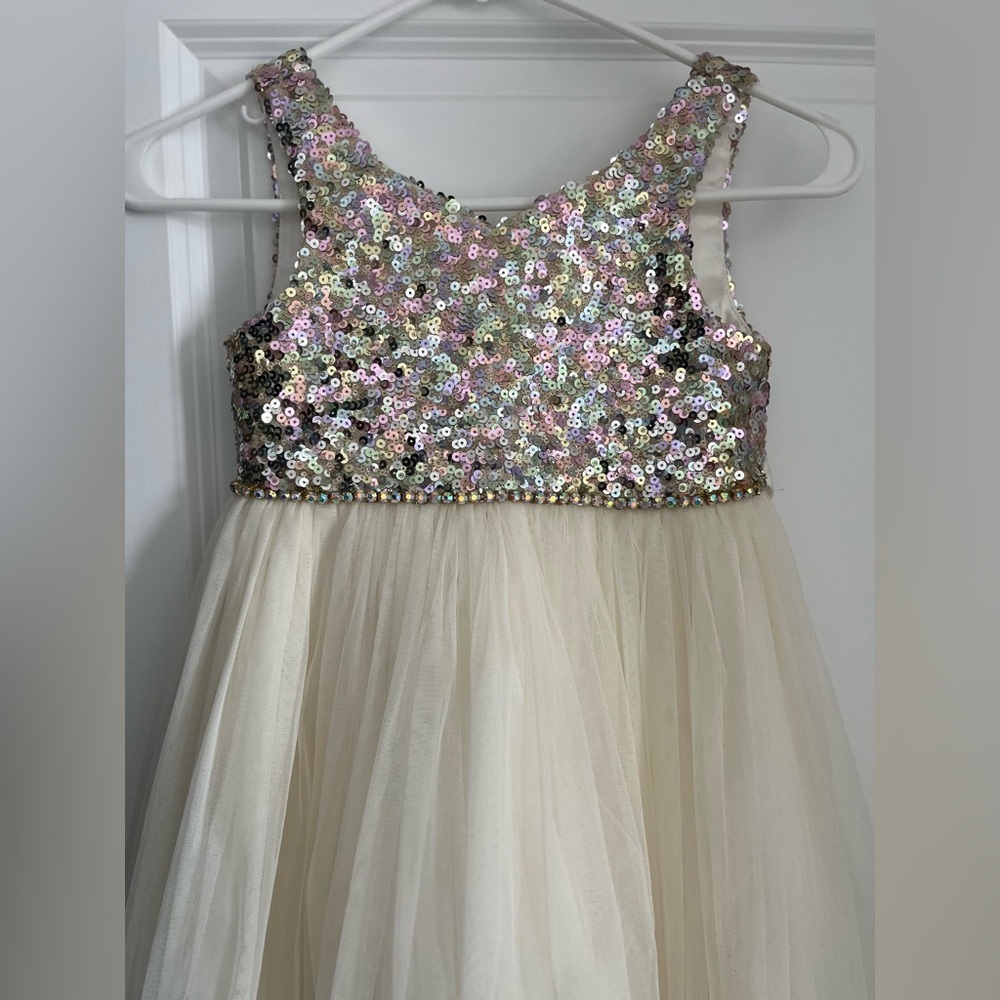 Sequin Top Cream Kids Dress